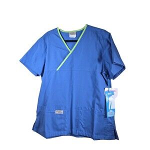 Urbane Scrubs Classic Fit Blue V-Neck Short Sleeve Medical Scrub Top Womens M